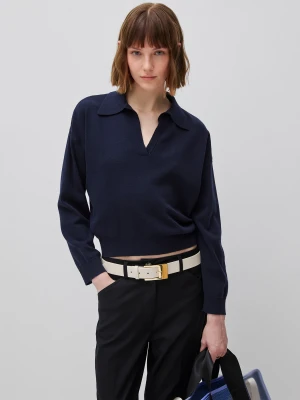 Benetton, Premium Cotton Polo Neck Sweater, Size: XS, Dark Blue, Women United Colors of Benetton