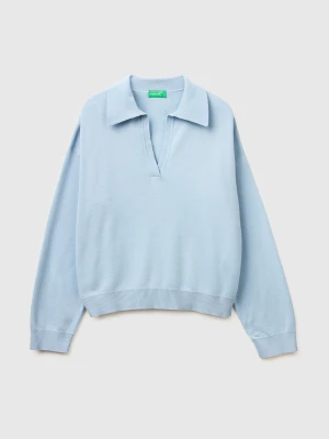 Benetton, Premium Cotton Polo Neck Sweater, Size: XS, Light Blue, Women United Colors of Benetton