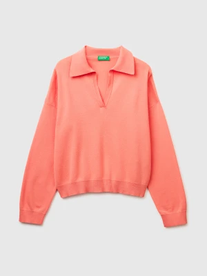 Benetton, Premium Cotton Polo Neck Sweater, Size: XS, Peach, Women United Colors of Benetton