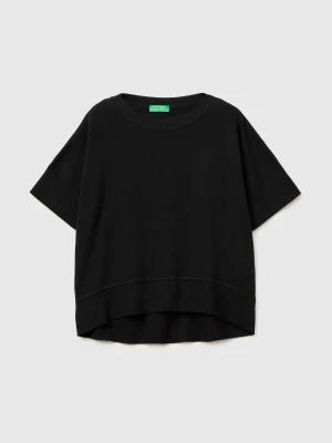 Benetton, Premium Cotton Short-sleeved Sweater, Size: XS, Black, Women United Colors of Benetton