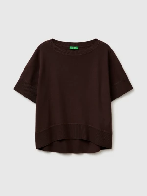Benetton, Premium Cotton Short-sleeved Sweater, Size: XS, Brown, Women United Colors of Benetton