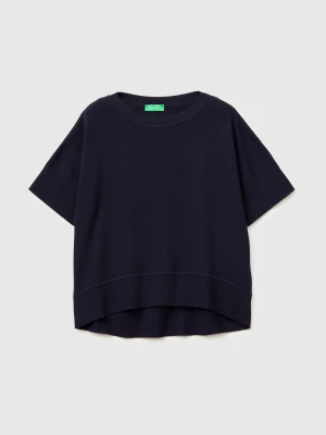 Benetton, Premium Cotton Short-sleeved Sweater, Size: XS, Dark Blue, Women United Colors of Benetton