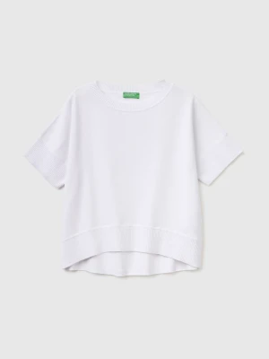 Benetton, Premium Cotton Short-sleeved Sweater, Size: XS, White, Women United Colors of Benetton