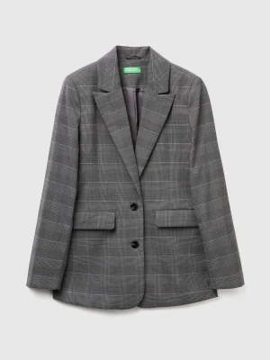 Benetton, Prince Of Wales Blazer, Dark Gray, Women United Colors of Benetton