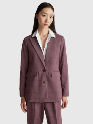 Benetton, Prince Of Wales Blazer, Plum, Women United Colors of Benetton