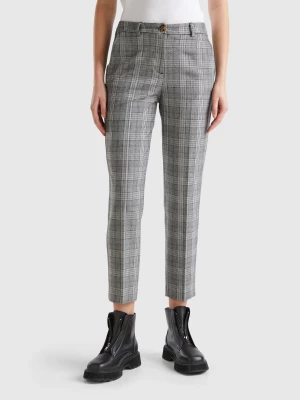 Benetton, Prince Of Wales Flannel Trousers, size , Light Gray, Women United Colors of Benetton