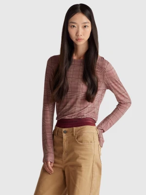 Benetton, Prince Of Wales Slim Fit T-shirt, Size: XXS, Brown, Women United Colors of Benetton