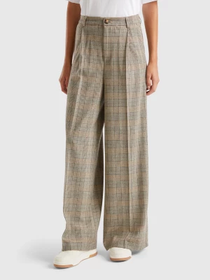 Benetton, Prince Of Wales Wide Leg Trousers, size , Beige, Women United Colors of Benetton