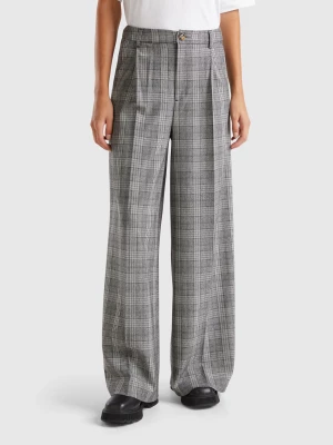 Benetton, Prince Of Wales Wide Leg Trousers, size , Light Gray, Women United Colors of Benetton