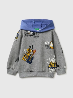 Benetton, Printed Hoodie, Size: 116, Light Gray, Kids United Colors of Benetton