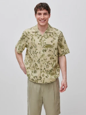 Benetton, Printed Linen Blend Shirt, Size: XL, Light Green, Men United Colors of Benetton