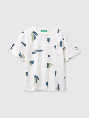 Benetton, Printed Linen Blend T-shirt, Size: 116, White, Kids United Colors of Benetton