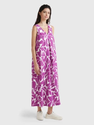 Benetton, Printed Linen Dress, size L, Violet, Women United Colors of Benetton