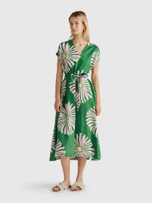 Benetton, Printed Linen Dress, size S, Green, Women United Colors of Benetton