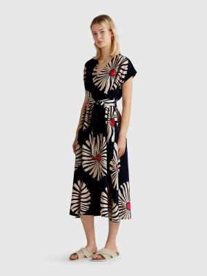 Benetton, Printed Linen Dress, size XXS, Dark Blue, Women United Colors of Benetton