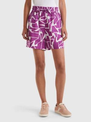 Benetton, Printed Linen Shorts, size M, Violet, Women United Colors of Benetton