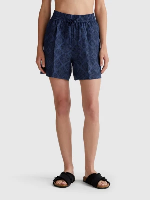 Benetton, Printed Linen Shorts, size XXS, Blue, Women United Colors of Benetton