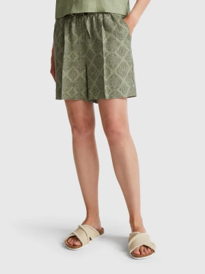 Benetton, Printed Linen Shorts, size XXS, Military Green, Women United Colors of Benetton