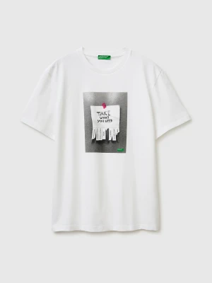 Benetton, Printed T-shirt, Size: XS, White, Men United Colors of Benetton
