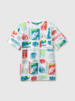 Benetton, Printed T-shirt With Pocket, Size: XL, Light Blue, Kids United Colors of Benetton
