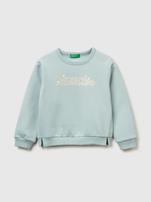 Zdjęcie produktu Benetton, Pullover Sweatshirt With Glittery Print, Size: 116, Aqua, Kids United Colors of Benetton