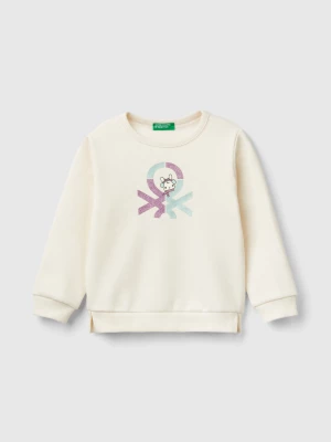 Benetton, Pullover Sweatshirt With Glittery Print, size 116, Creamy White, Kids United Colors of Benetton