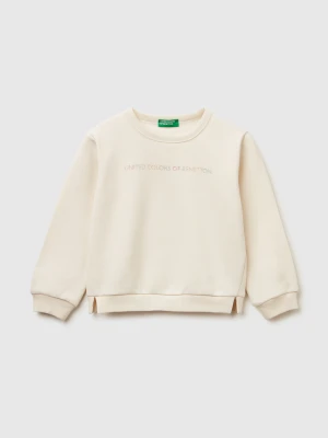 Benetton, Pullover Sweatshirt With Glittery Print, Size: 116, Creamy White, Kids United Colors of Benetton