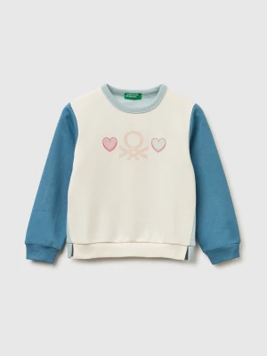 Benetton, Pullover Sweatshirt With Glittery Print, Size: 116, Creamy White, Kids United Colors of Benetton