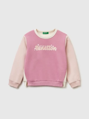 Benetton, Pullover Sweatshirt With Glittery Print, Size: 116, Pink, Kids United Colors of Benetton