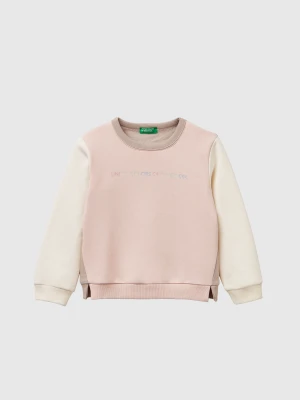 Benetton, Pullover Sweatshirt With Glittery Print, Size: 104, Soft Pink, Kids United Colors of Benetton