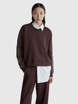 Benetton, Pullover Sweatshirt With Stripes, Size: XS, Dark Brown, Women United Colors of Benetton