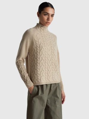 Benetton, Pure Cashmere Turtleneck Sweater, Size: XS, Beige, Women United Colors of Benetton