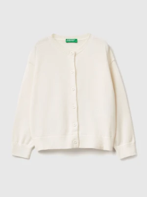 Benetton, Pure Cotton Crew Neck Cardigan, Size: 116, Creamy White, Kids United Colors of Benetton