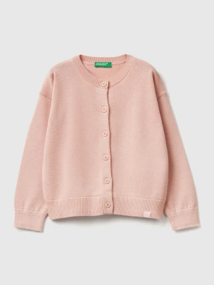 Benetton, Pure Cotton Crew Neck Cardigan, Size: 116, Soft Pink, Kids United Colors of Benetton
