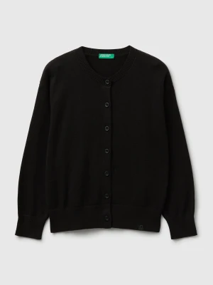 Benetton, Pure Cotton Crew Neck Cardigan, Size: S, Black, Kids United Colors of Benetton