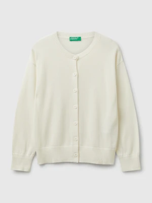 Benetton, Pure Cotton Crew Neck Cardigan, Size: S, Creamy White, Kids United Colors of Benetton