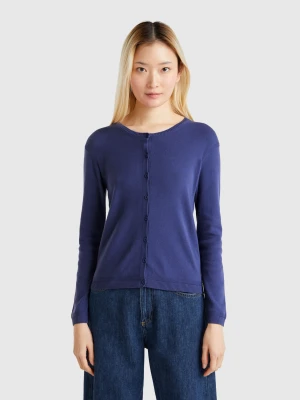 Benetton, Pure Cotton Crew Neck Cardigan, size XXS, Blue, Women United Colors of Benetton