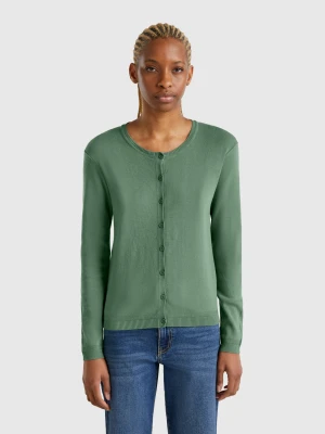 Benetton, Pure Cotton Crew Neck Cardigan, size XXS, Dark Green, Women United Colors of Benetton