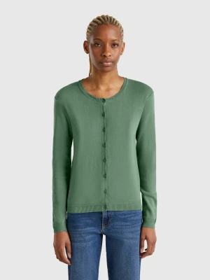 Benetton, Pure Cotton Crew Neck Cardigan, size XXS, Dark Green, Women United Colors of Benetton