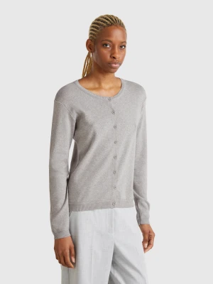Benetton, Pure Cotton Crew Neck Cardigan, size XXS, Light Gray, Women United Colors of Benetton