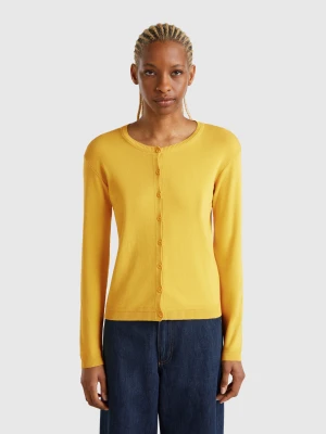 Benetton, Pure Cotton Crew Neck Cardigan, size XXS, Mustard, Women United Colors of Benetton