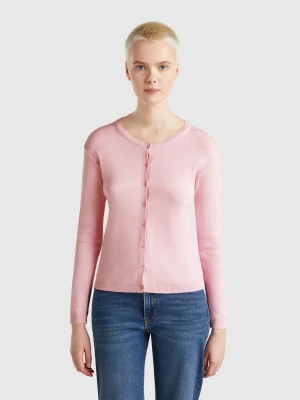 Benetton, Pure Cotton Crew Neck Cardigan, size XXS, Pink, Women United Colors of Benetton