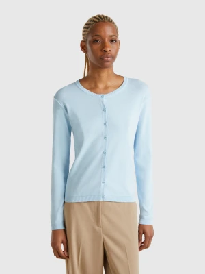 Benetton, Pure Cotton Crew Neck Cardigan, size XXS, Sky Blue, Women United Colors of Benetton