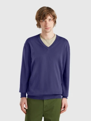 Benetton, Pure Cotton Sweater With V-neck, size XS, Blue, Men United Colors of Benetton