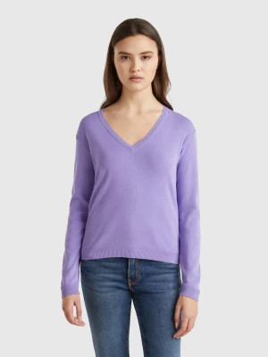 Benetton, Pure Cotton Sweater With V-neck, size XS, Periwinkle, Women United Colors of Benetton