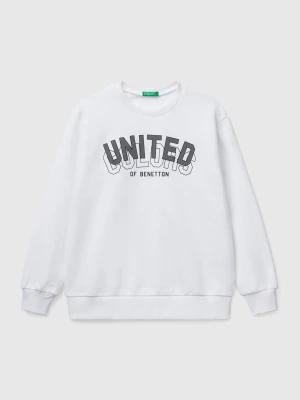 Zdjęcie produktu Benetton, Pure Cotton Sweatshirt With Print, size XL, White, Kids United Colors of Benetton