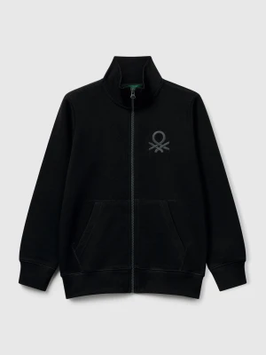 Benetton, Pure Cotton Sweatshirt With Zipper, Size: XL, Black, Kids United Colors of Benetton