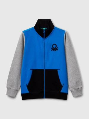 Benetton, Pure Cotton Sweatshirt With Zipper, size XL, Blue, Kids United Colors of Benetton