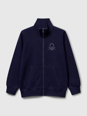 Benetton, Pure Cotton Sweatshirt With Zipper, Size: XL, Dark Blue, Kids United Colors of Benetton