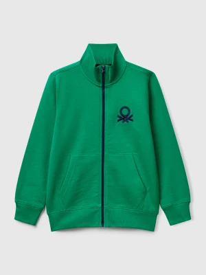 Benetton, Pure Cotton Sweatshirt With Zipper, Size: XL, Green, Kids United Colors of Benetton